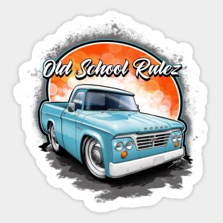 Old School Rulez Dodge D100 Truck Blue Sticker